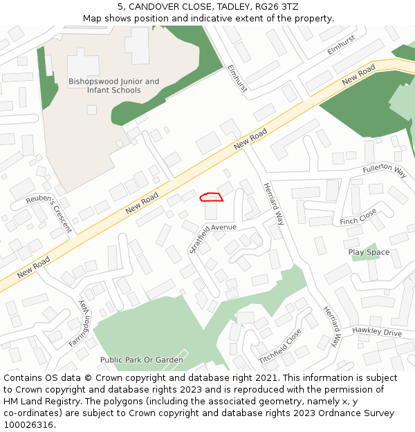 5, CANDOVER CLOSE, TADLEY, RG26 3TZ: Location map and indicative extent of plot