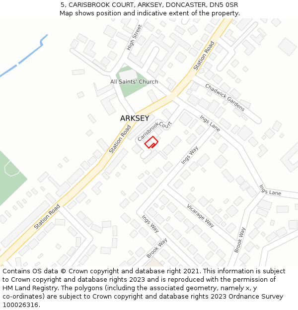 5, CARISBROOK COURT, ARKSEY, DONCASTER, DN5 0SR: Location map and indicative extent of plot