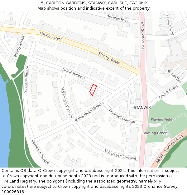 5, CARLTON GARDENS, STANWIX, CARLISLE, CA3 9NP: Location map and indicative extent of plot