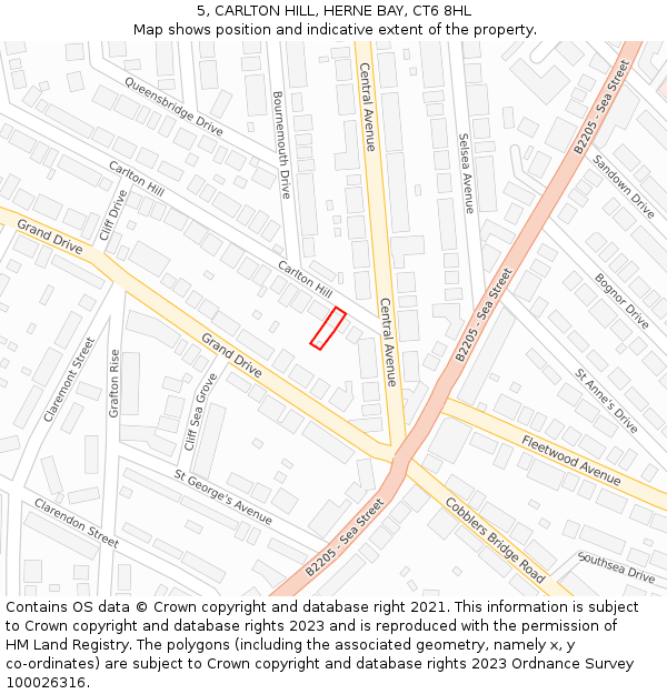 5, CARLTON HILL, HERNE BAY, CT6 8HL: Location map and indicative extent of plot