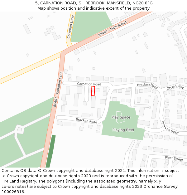 5, CARNATION ROAD, SHIREBROOK, MANSFIELD, NG20 8FG: Location map and indicative extent of plot