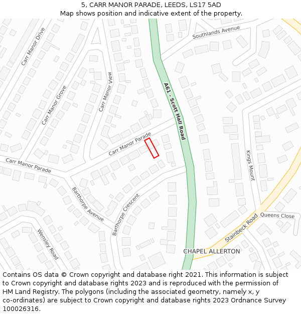 5, CARR MANOR PARADE, LEEDS, LS17 5AD: Location map and indicative extent of plot