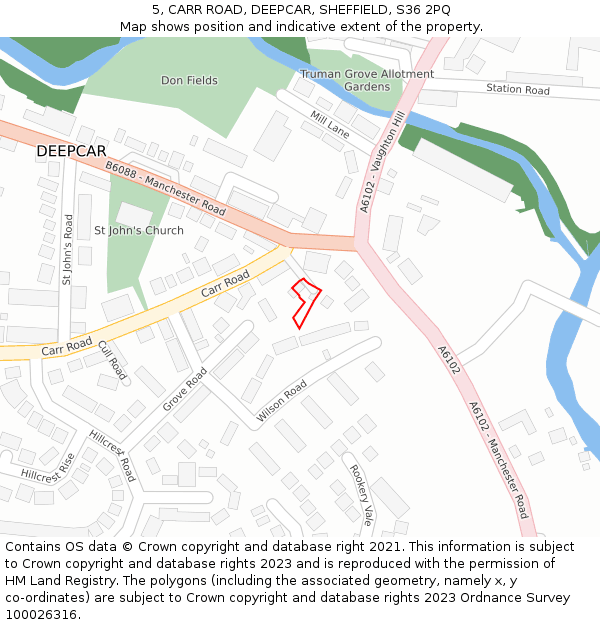 5, CARR ROAD, DEEPCAR, SHEFFIELD, S36 2PQ: Location map and indicative extent of plot