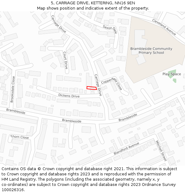 5, CARRIAGE DRIVE, KETTERING, NN16 9EN: Location map and indicative extent of plot