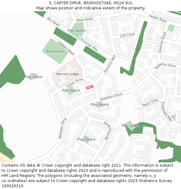 5, CARTER DRIVE, BASINGSTOKE, RG24 9UL: Location map and indicative extent of plot
