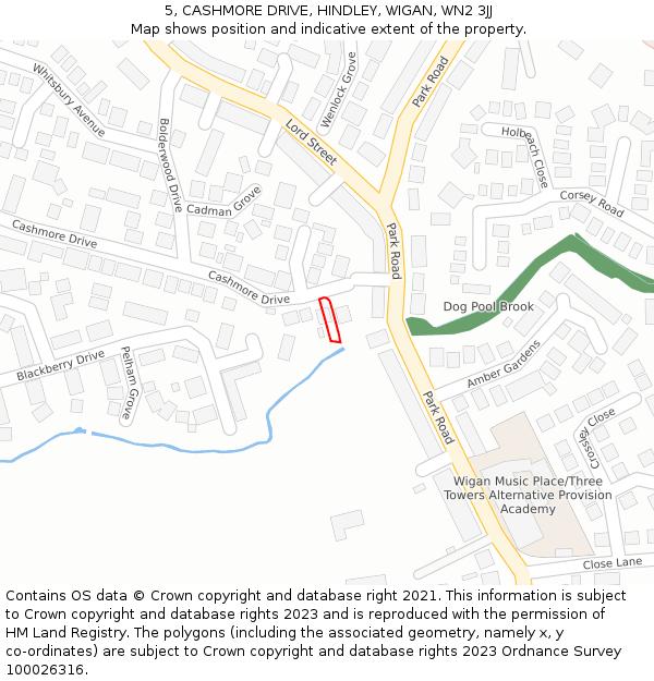 5, CASHMORE DRIVE, HINDLEY, WIGAN, WN2 3JJ: Location map and indicative extent of plot