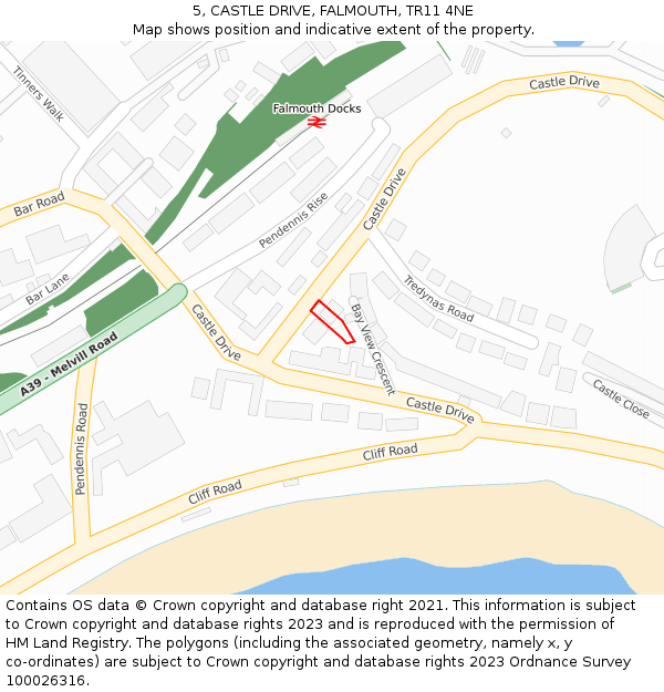5, CASTLE DRIVE, FALMOUTH, TR11 4NE: Location map and indicative extent of plot