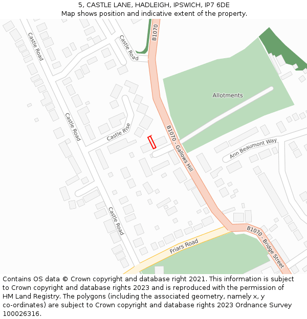 5, CASTLE LANE, HADLEIGH, IPSWICH, IP7 6DE: Location map and indicative extent of plot
