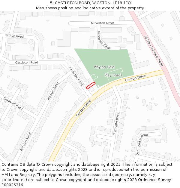 5, CASTLETON ROAD, WIGSTON, LE18 1FQ: Location map and indicative extent of plot