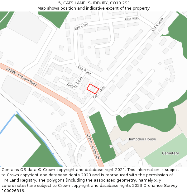 5, CATS LANE, SUDBURY, CO10 2SF: Location map and indicative extent of plot