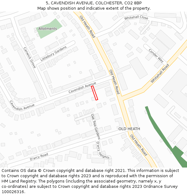 5, CAVENDISH AVENUE, COLCHESTER, CO2 8BP: Location map and indicative extent of plot