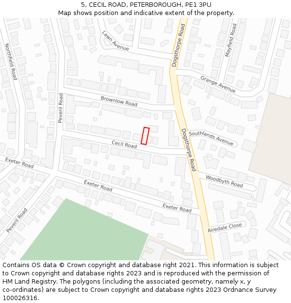 5, CECIL ROAD, PETERBOROUGH, PE1 3PU: Location map and indicative extent of plot