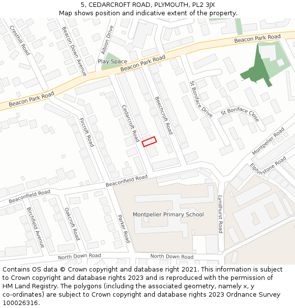 5, CEDARCROFT ROAD, PLYMOUTH, PL2 3JX: Location map and indicative extent of plot
