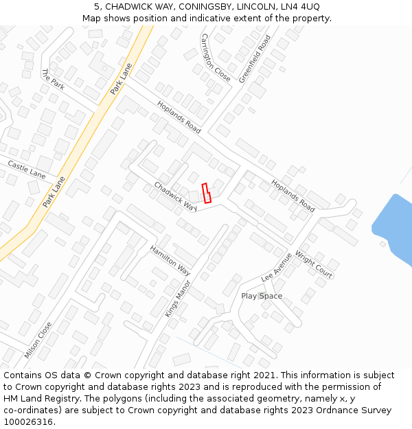 5, CHADWICK WAY, CONINGSBY, LINCOLN, LN4 4UQ: Location map and indicative extent of plot