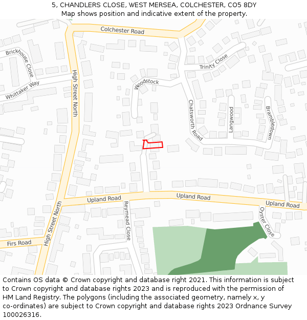 5, CHANDLERS CLOSE, WEST MERSEA, COLCHESTER, CO5 8DY: Location map and indicative extent of plot
