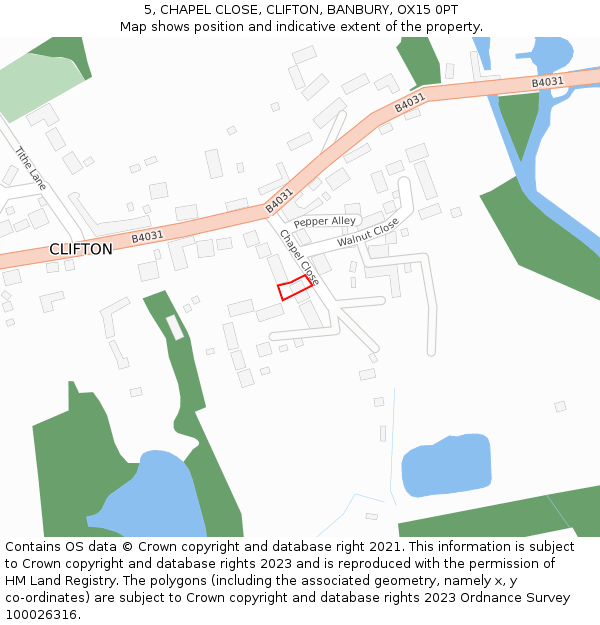 5, CHAPEL CLOSE, CLIFTON, BANBURY, OX15 0PT: Location map and indicative extent of plot