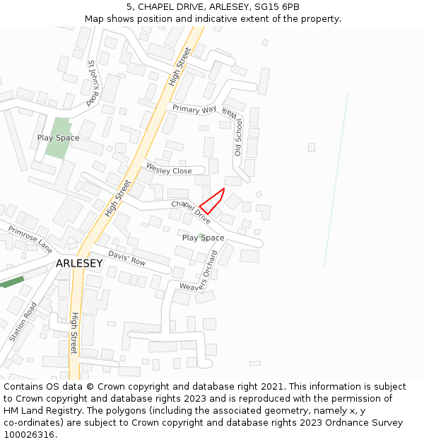 5, CHAPEL DRIVE, ARLESEY, SG15 6PB: Location map and indicative extent of plot