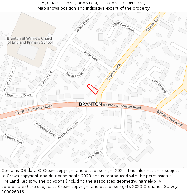 5, CHAPEL LANE, BRANTON, DONCASTER, DN3 3NQ: Location map and indicative extent of plot
