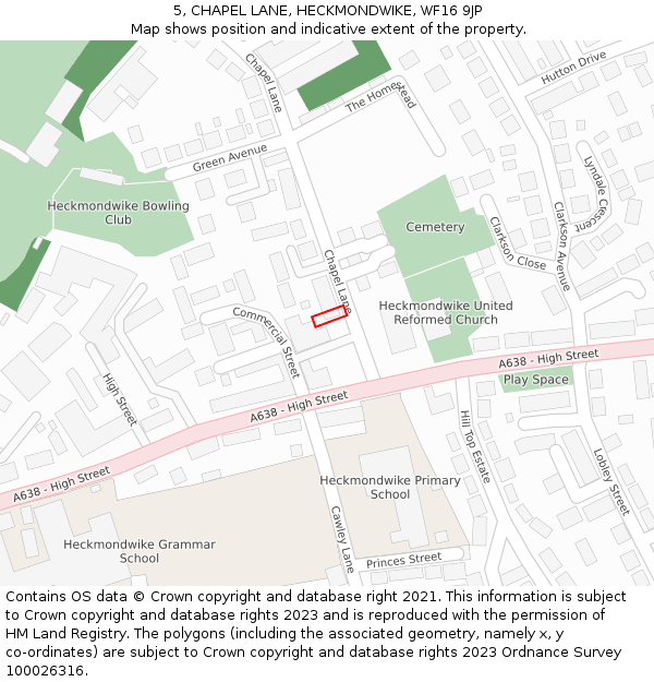 5, CHAPEL LANE, HECKMONDWIKE, WF16 9JP: Location map and indicative extent of plot