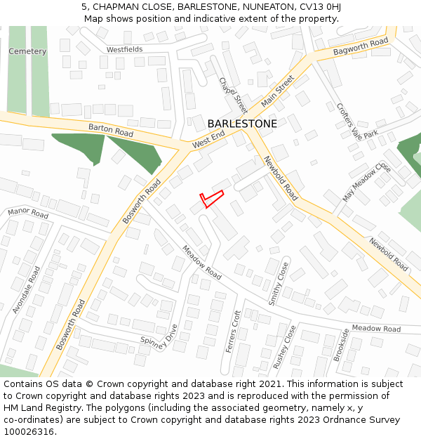 5, CHAPMAN CLOSE, BARLESTONE, NUNEATON, CV13 0HJ: Location map and indicative extent of plot