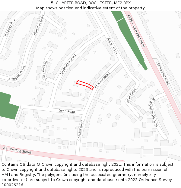 5, CHAPTER ROAD, ROCHESTER, ME2 3PX: Location map and indicative extent of plot