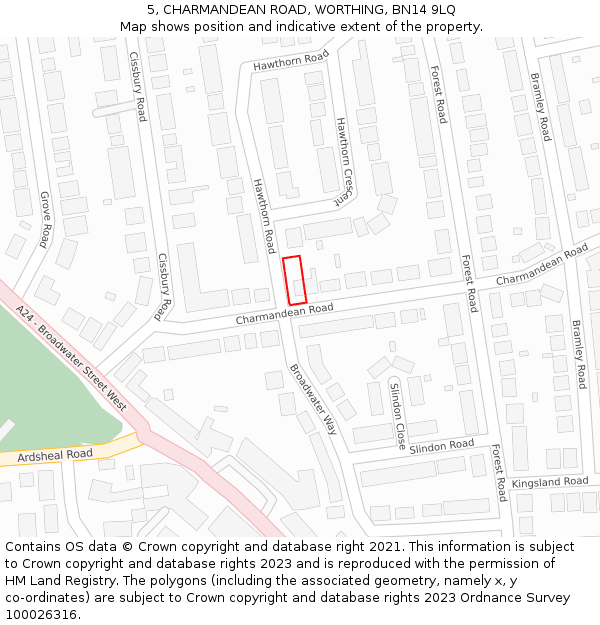 5, CHARMANDEAN ROAD, WORTHING, BN14 9LQ: Location map and indicative extent of plot