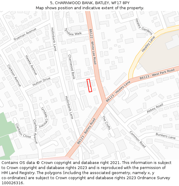 5, CHARNWOOD BANK, BATLEY, WF17 8PY: Location map and indicative extent of plot