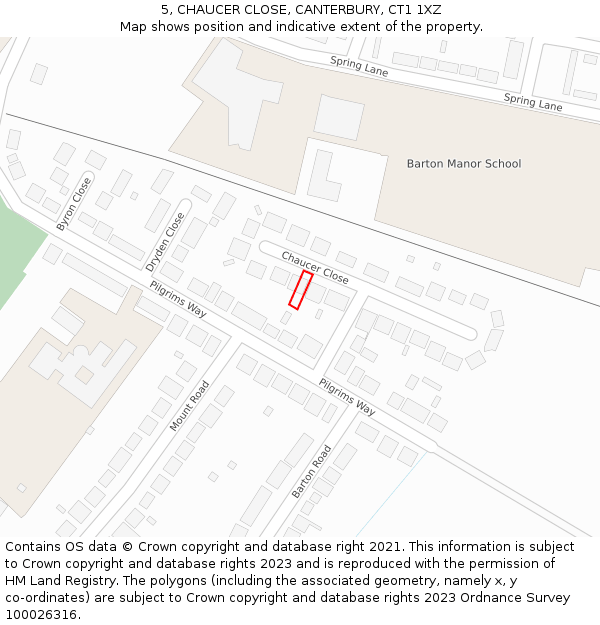 5, CHAUCER CLOSE, CANTERBURY, CT1 1XZ: Location map and indicative extent of plot