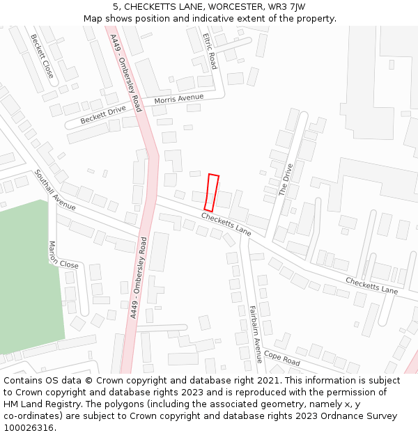 5, CHECKETTS LANE, WORCESTER, WR3 7JW: Location map and indicative extent of plot