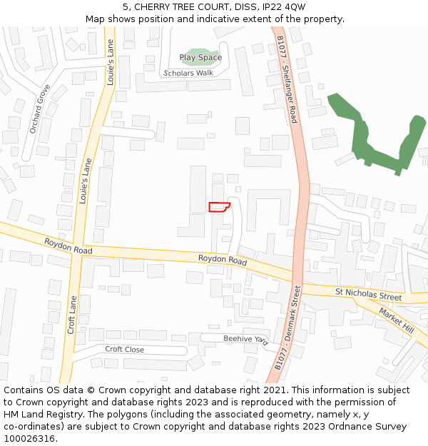 5, CHERRY TREE COURT, DISS, IP22 4QW: Location map and indicative extent of plot