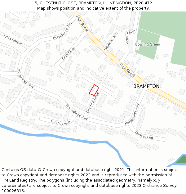 5, CHESTNUT CLOSE, BRAMPTON, HUNTINGDON, PE28 4TP: Location map and indicative extent of plot