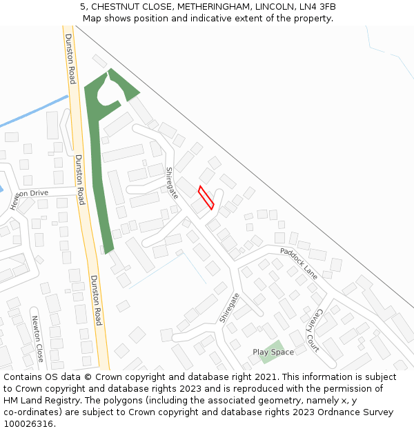 5, CHESTNUT CLOSE, METHERINGHAM, LINCOLN, LN4 3FB: Location map and indicative extent of plot