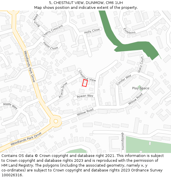 5, CHESTNUT VIEW, DUNMOW, CM6 1UH: Location map and indicative extent of plot