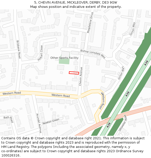 5, CHEVIN AVENUE, MICKLEOVER, DERBY, DE3 9GW: Location map and indicative extent of plot