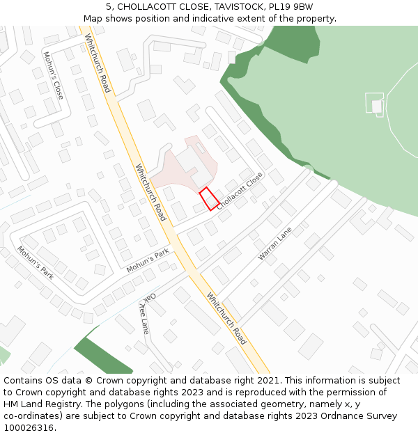 5, CHOLLACOTT CLOSE, TAVISTOCK, PL19 9BW: Location map and indicative extent of plot
