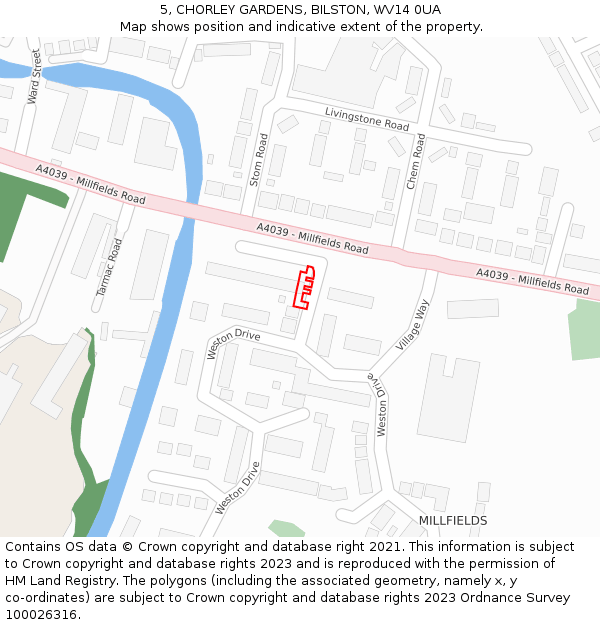 5, CHORLEY GARDENS, BILSTON, WV14 0UA: Location map and indicative extent of plot