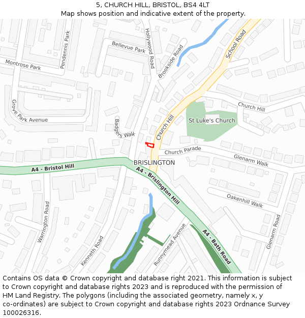 5, CHURCH HILL, BRISTOL, BS4 4LT: Location map and indicative extent of plot