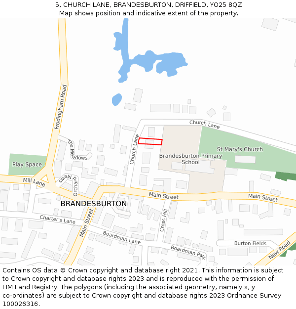5, CHURCH LANE, BRANDESBURTON, DRIFFIELD, YO25 8QZ: Location map and indicative extent of plot