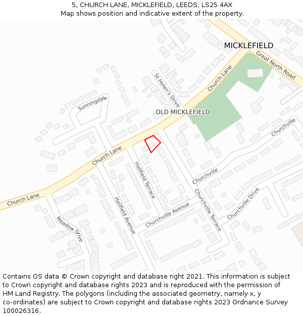 5, CHURCH LANE, MICKLEFIELD, LEEDS, LS25 4AX: Location map and indicative extent of plot