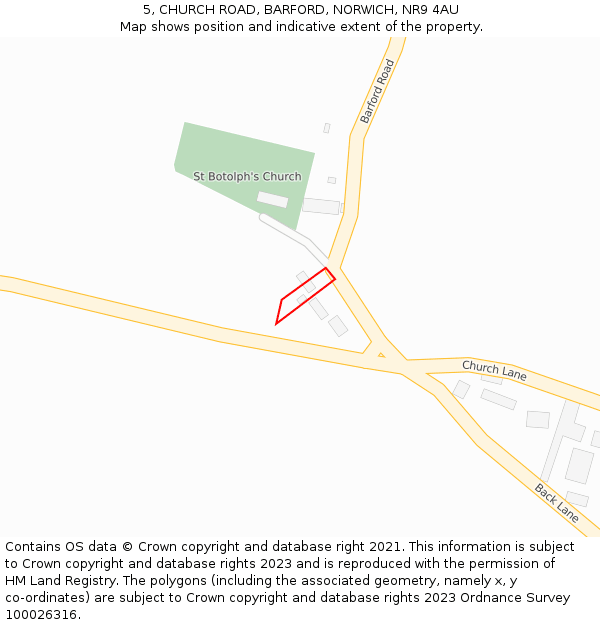 5, CHURCH ROAD, BARFORD, NORWICH, NR9 4AU: Location map and indicative extent of plot