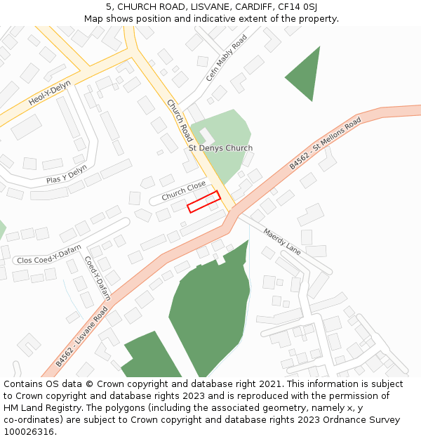 5, CHURCH ROAD, LISVANE, CARDIFF, CF14 0SJ: Location map and indicative extent of plot