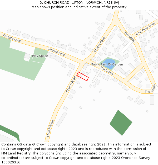 5, CHURCH ROAD, UPTON, NORWICH, NR13 6AJ: Location map and indicative extent of plot