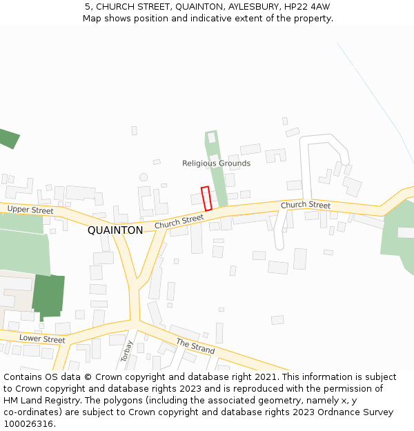 5, CHURCH STREET, QUAINTON, AYLESBURY, HP22 4AW: Location map and indicative extent of plot
