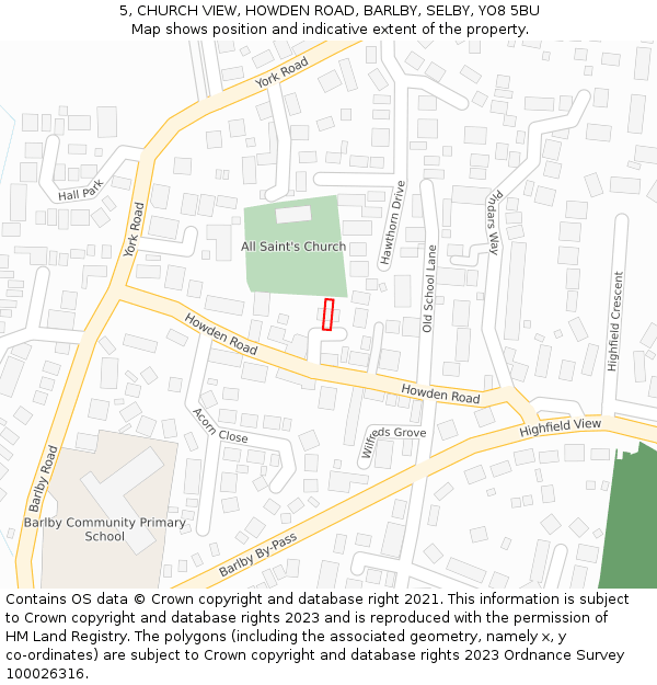 5, CHURCH VIEW, HOWDEN ROAD, BARLBY, SELBY, YO8 5BU: Location map and indicative extent of plot