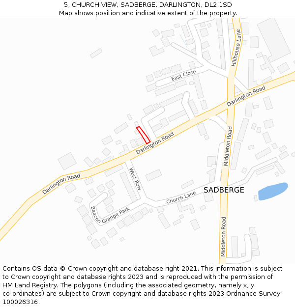 5, CHURCH VIEW, SADBERGE, DARLINGTON, DL2 1SD: Location map and indicative extent of plot