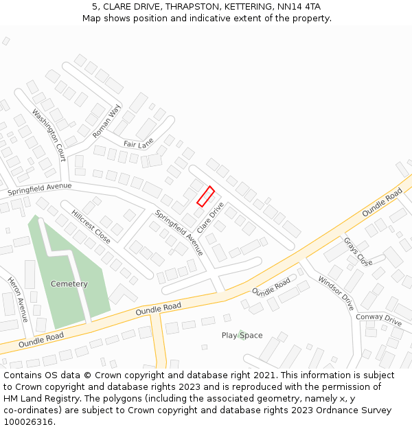 5, CLARE DRIVE, THRAPSTON, KETTERING, NN14 4TA: Location map and indicative extent of plot