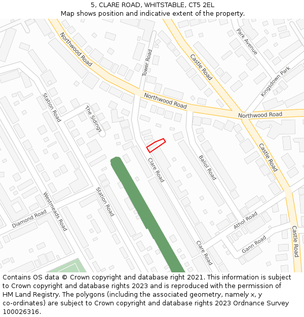 5, CLARE ROAD, WHITSTABLE, CT5 2EL: Location map and indicative extent of plot