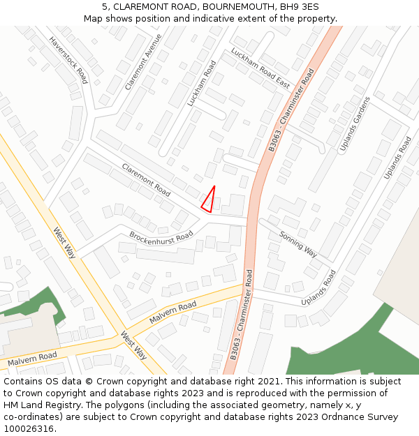 5, CLAREMONT ROAD, BOURNEMOUTH, BH9 3ES: Location map and indicative extent of plot