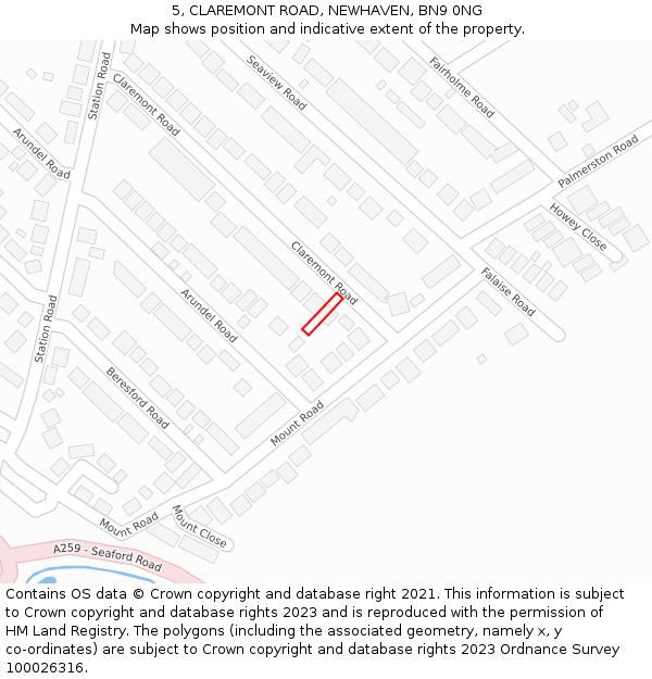 5, CLAREMONT ROAD, NEWHAVEN, BN9 0NG: Location map and indicative extent of plot