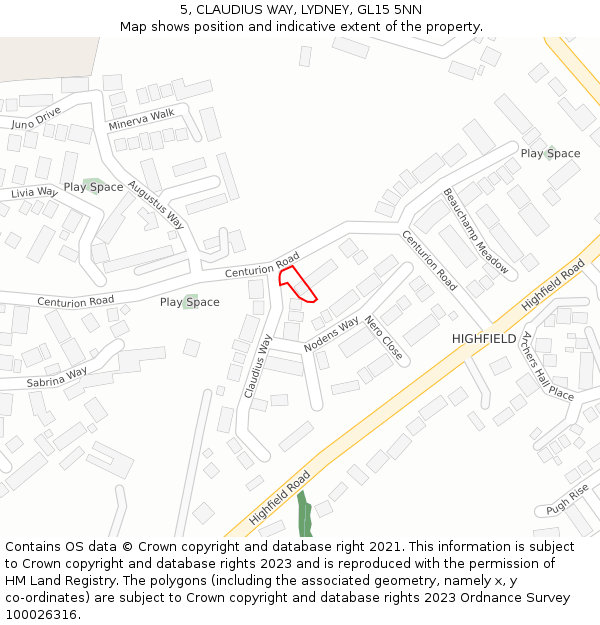 5, CLAUDIUS WAY, LYDNEY, GL15 5NN: Location map and indicative extent of plot